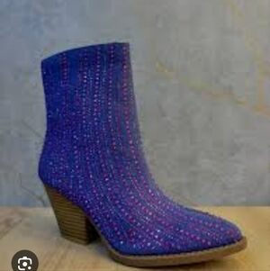 SHEIN Purple Knit Block Heel Ankle Boots with Pink Sparkle